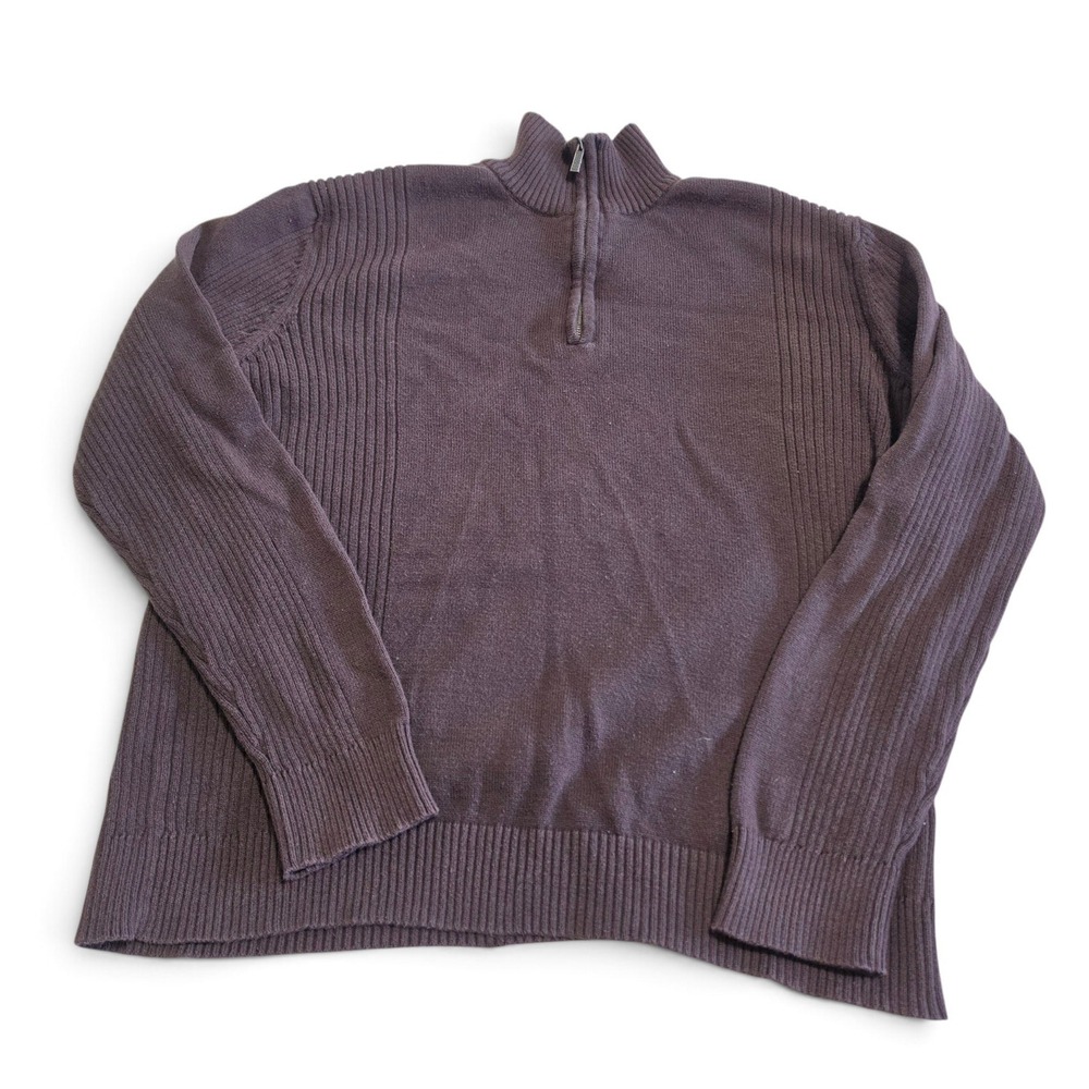 Vintage Y2K Calvin Klein Brown 100% Cotton Ribbed 1/4 Zip Sweater Men's Large